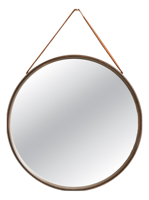 Round Mirror with Dark-Stained Oak Frame attributed to Uno & Östen Kristiansson, 1950s