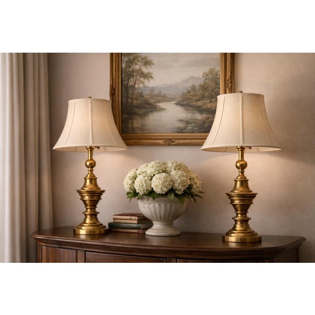 1970s Vintage Solid Brass Table Lamps by Stiffel - a Pair For Sale - Image 5 of 8