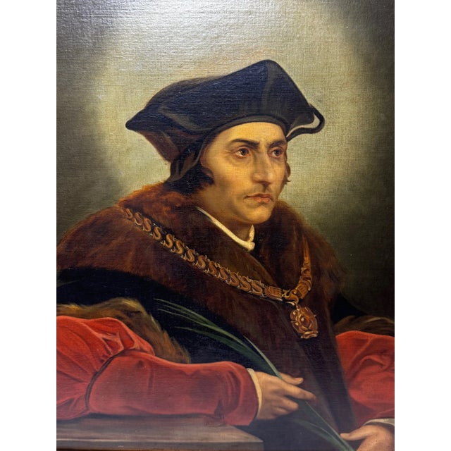 Early 20th Century Tudor Portrait of Sir Thomas More Manner of Hans Holbein Large Decorative Historical Oil on Canvas...