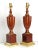 Wood Lamp Pair Mahogany Brass & Shades For Sale - Image 7 of 12