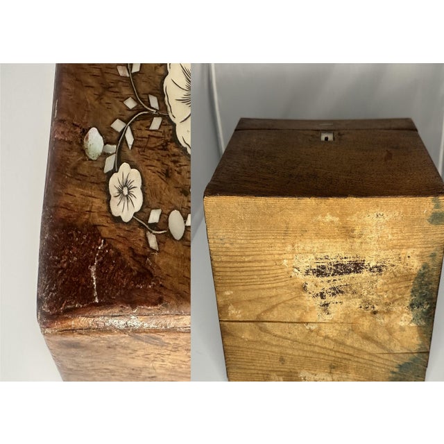 Antique Walnut Cigar Box, Mother of Pearl Inlay - Victorian Tabac & Cigares For Sale - Image 9 of 10