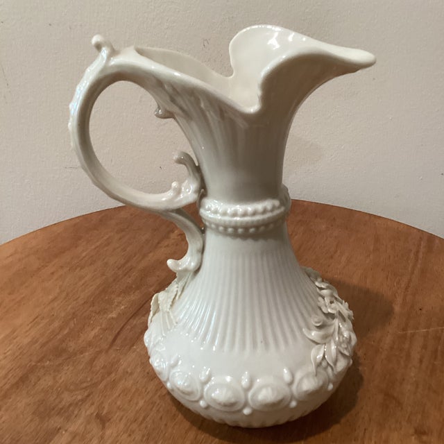 Antique Original Belleek Encrusted Porcelain Aberdeen Jug/Pitcher Black Mark (1891-1926) For Sale In Chicago - Image 6 of 12