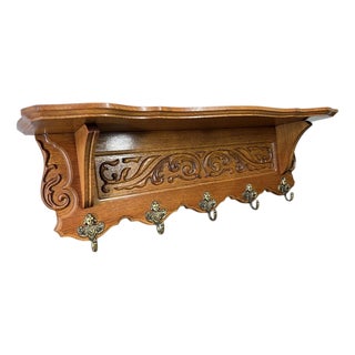 French Style Coat Rack in Oak with Hooks For Sale