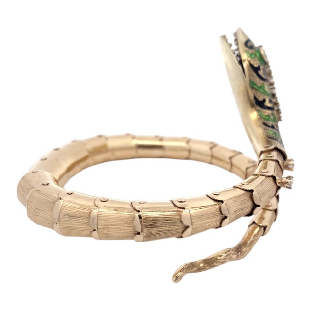 1960s Vintage 14k Enamel & Diamond Articulated Snake Bracelet For Sale - Image 9 of 10