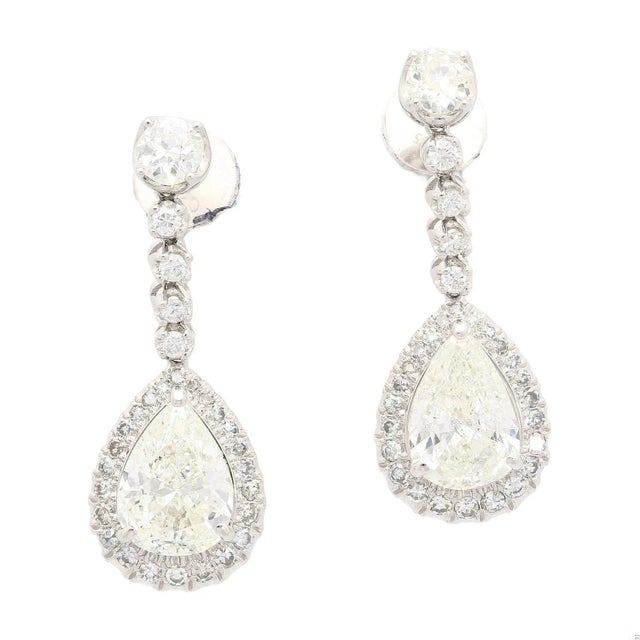 Gia Certified 7.51 Carat Total Pear Cut Diamond Drop Earrings in 18k White Gold - 2 Pieces For Sale - Image 4 of 10