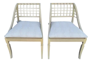 John Saladino Lattice Wood Framed Sleigh Chairs - A Pair