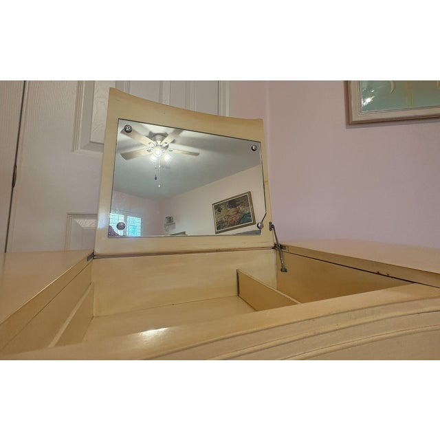 Vintage French Provincial Flip-Top Vanity With Mirror and Needlepoint Stool Circa 1960's For Sale - Image 11 of 12