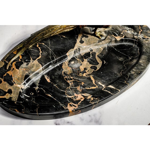 Art Deco Impressive Antique Austrian Bronze Pheasant Sculpture Statue Black Veined Marble Desk Dresser Tray Catchall Art Deco Home Decor For Sale - Image 3 of 17