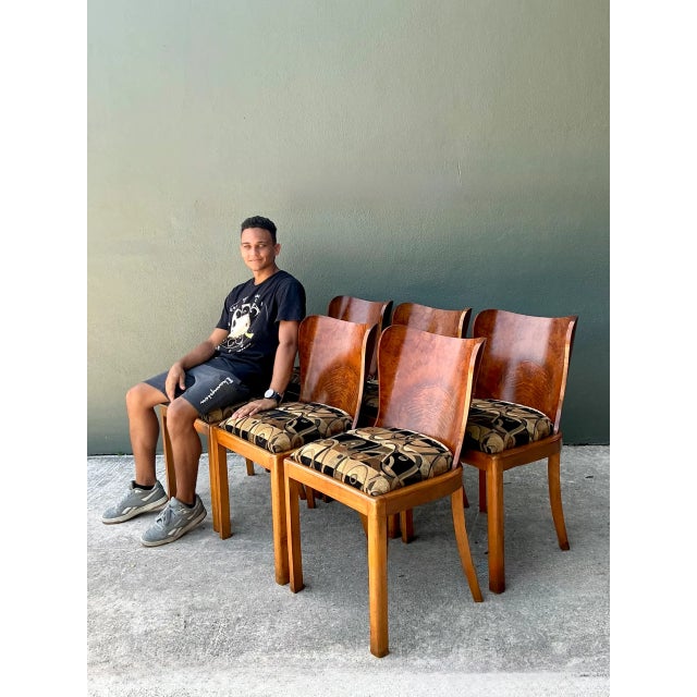 Vintage Art Deco Style Burl Wood Dining Chairs - Set of 6 For Sale - Image 10 of 12