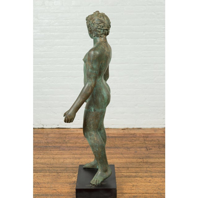 Mid 20th Century Greco Roman Style Verde Bronze Nude Male Statue For Sale - Image 9 of 13
