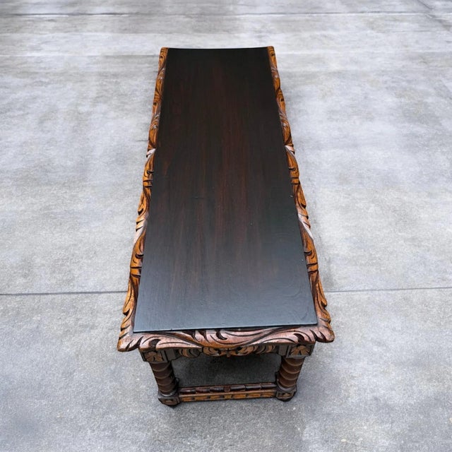 Spanish Baroque Carved Wood Arts & Crafts Hall Bench Seat For Sale - Image 6 of 16