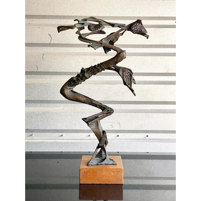 Metal Midcentury Brutalist Bronze Abstract Sculpture Signed Robert Cool For Sale - Image 7 of 13