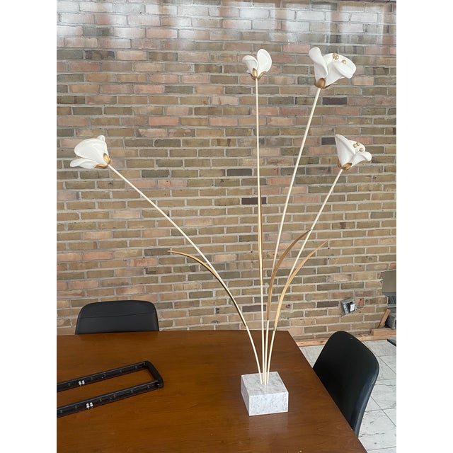 Vintage Flower Sculpture With White Marble Base For Sale - Image 4 of 6