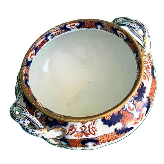 A large soup tureen, base and cover by Minton "Hindustan Japan" Imari styled, ", circa 1840s. It is decorated in Imari...