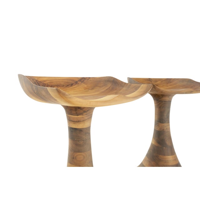 Brown Turned Bases Carved Seat Solid Oiled Walnut Bar Stools MINT! For Sale - Image 8 of 14