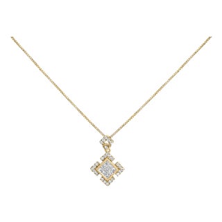 10K Yellow Gold 3/8 Cttw Princess Diamond Geometric Pendant Necklace For Sale