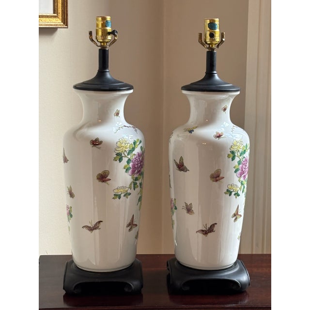 Mid-20th Century Hand Painted Chinese Porcelain Table Lamps — A Pair For Sale - Image 9 of 18