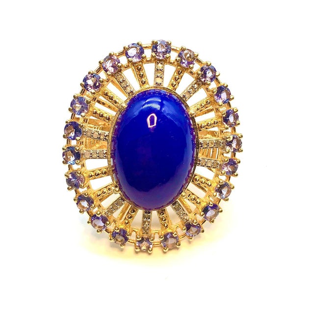 Bochic "Orient" Blue Opal, Tanzanite & Diamond Ring Set In 18K Gold & Silver For Sale - Image 12 of 18
