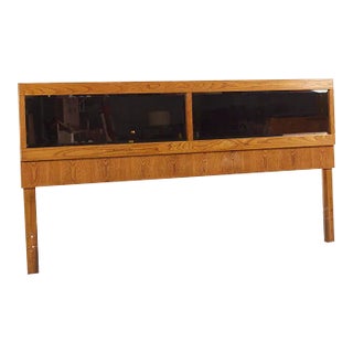 Lane Staccato Brutalist Mid Century Oak and Mirror King Headboard For Sale