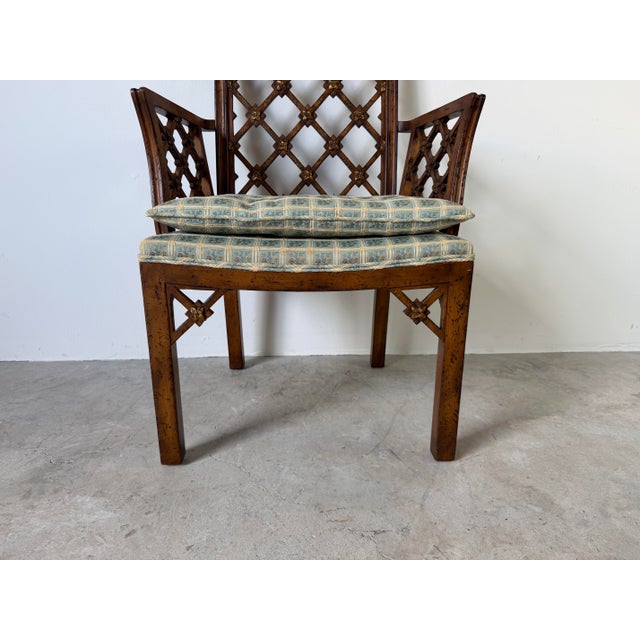 Vintage Chinese Chippendale Style Open Lattice Armchair For Sale - Image 9 of 12
