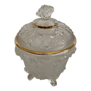 Vintage Pressed Glass Candy Dish Grape Design Gold Accents For Sale