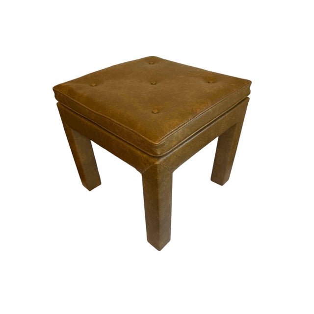 Mid-Century Modern Mid 20th Century Faux Leather Brown Parsons Style Stool For Sale - Image 3 of 11