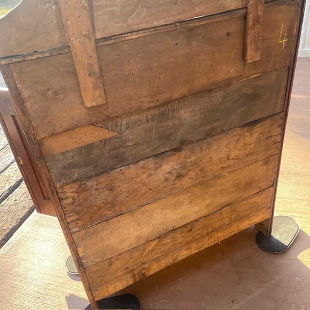 Vintage Rustic Dark Pine Wood Chiffonier Cabinet W/ Scrolled Top - Shelf & Drawer For Sale - Image 15 of 18