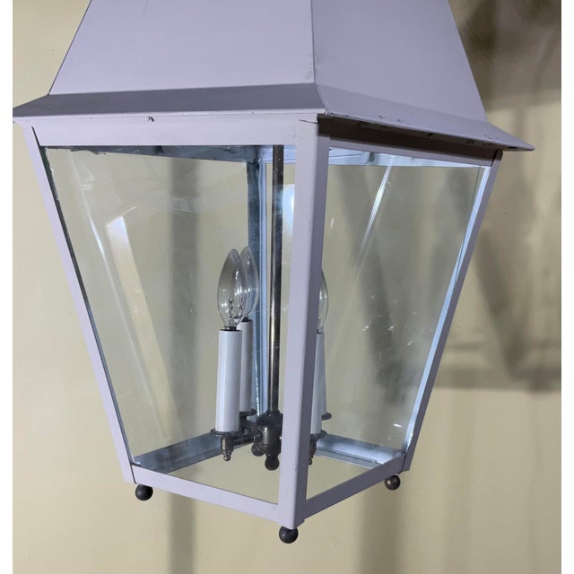 2010s Large Four Sides Solid Brass Hanging Lantern 30” X 15” X 15” For Sale - Image 5 of 12