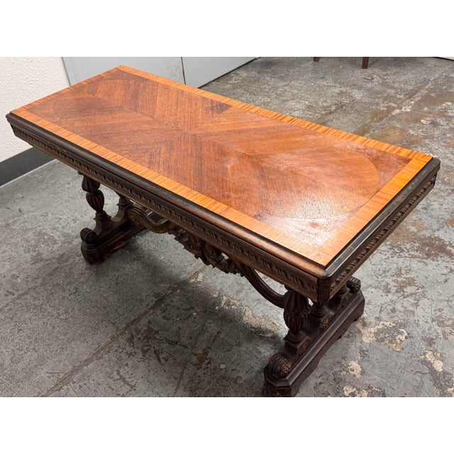 Renaissance Revival Style Draw-Leaf Parquetry Top Table, Vintage For Sale - Image 4 of 12