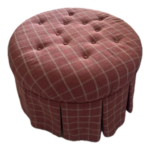 Vintage Coral Box Pleated Tufted Ottoman