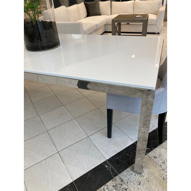 Gemstone Mitchell Gold + Bob Williams White Quartz Dining Table W/ Chrome Base 84” For Sale - Image 7 of 10