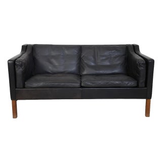 2212 2-Seater Sofa in Black Leather by Børge Mogernsen, 1980s For Sale