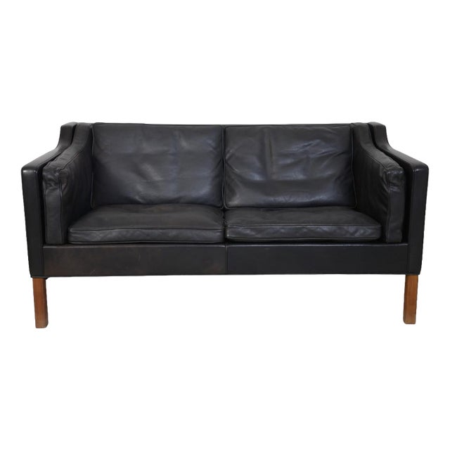 2212 2-Seater Sofa in Black Leather by Børge Mogernsen, 1980s For Sale