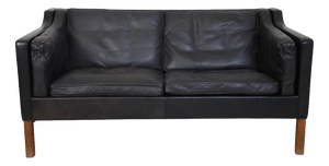 2212 2-Seater Sofa in Black Leather by Børge Mogernsen, 1980s