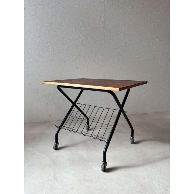 Vintage Scandinavian Reading Trolley in Teak, Metal, and Brass, 1960s For Sale - Image 5 of 10