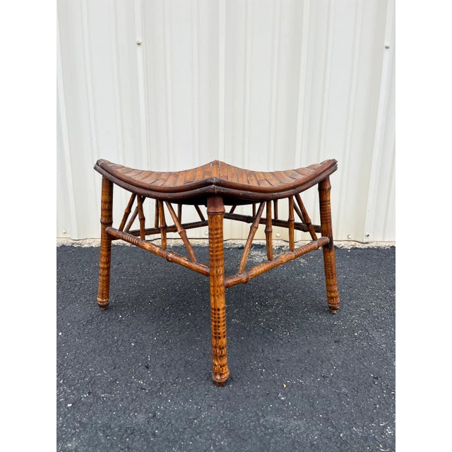 Early 20th Century Antique Egyptian Revival Tortoise Bamboo Thebes Stool For Sale - Image 5 of 12