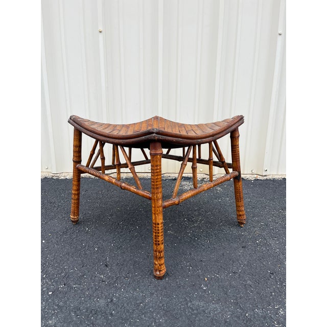 Early 20th Century Early 1900s Tortoise Bamboo Thebes Stool For Sale - Image 5 of 12