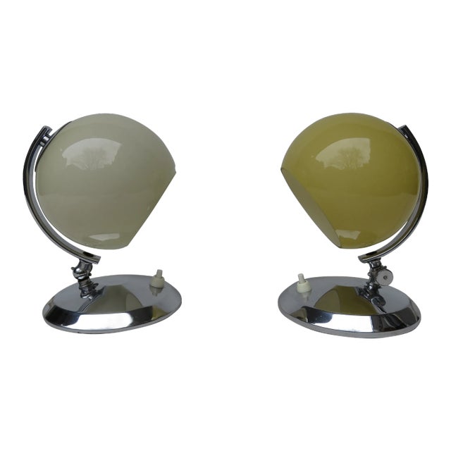 Art Deco Brass and Hand-Blown Glass Table Lamps, 1930s, Set of 2 For Sale