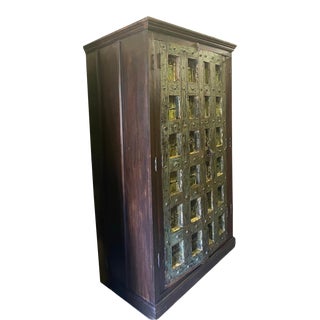 Antique Spanish Rustic Green Kitchen Storage Cabinet For Sale