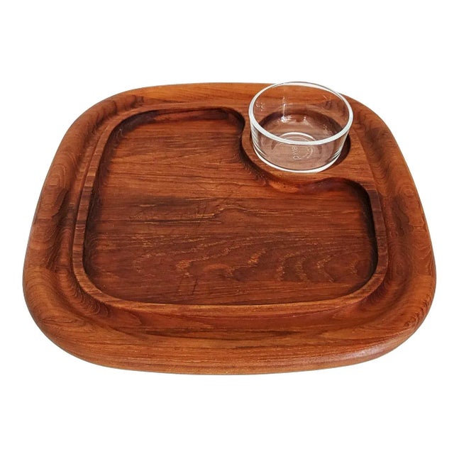 Chestnut Mid 20th Century Dansk Teak Wood Snack Tray With Bowl by Jens H Quistgaard For Sale - Image 8 of 12