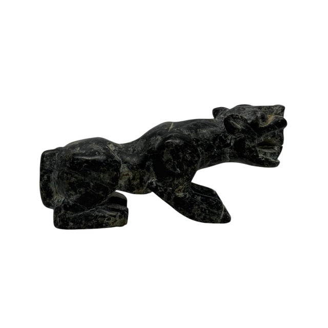 1940s Vintage Chinese Green and Black Carved Soapstone Tiger Figurine For Sale - Image 5 of 12