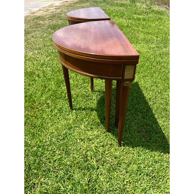 French 19th Century Louis XVI Pair of Mahogany Demilune Side Tables For Sale - Image 6 of 12
