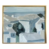 1968 Mid-Century Modern 'Mediterranean Rooftops' Original Vintage Landscape Oil Paintings, Framed For Sale
