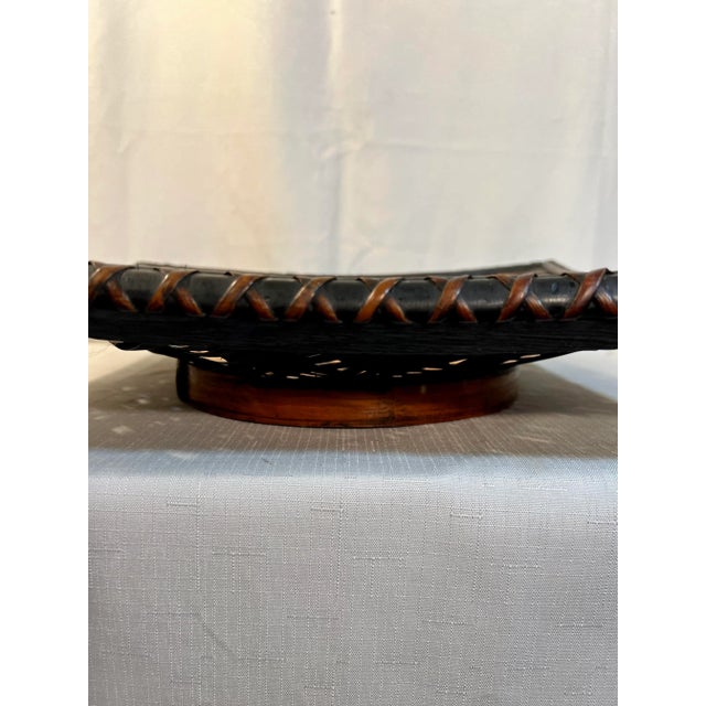 Vintage Boho Chic Bamboo and Split Reed Footed Square Basket Tray For Sale - Image 9 of 9