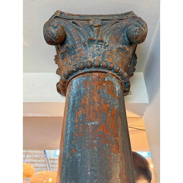 Blue Pair of Antique Teak Wood Indian Columns For Sale - Image 8 of 11
