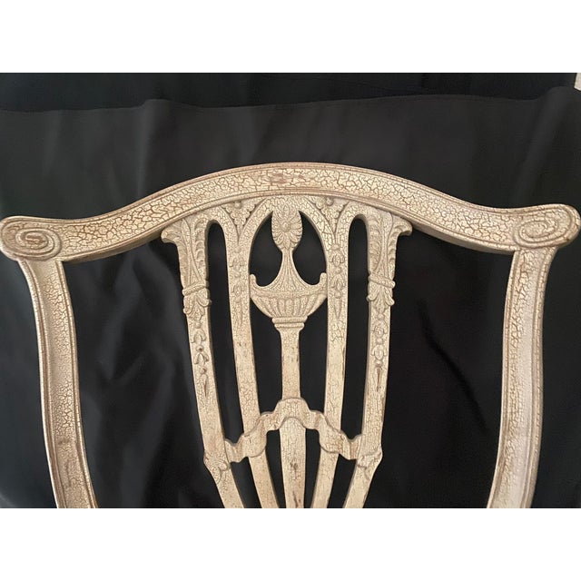 Vintage Exquisite Hepplewhite Neoclassical Style Intricate Shield Back Dining Chairs with Custom Upholstered Seats. They...