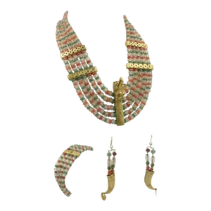 Pre-Columbian Style Sinu Tumbaga Toucan Tooth Gemstone Necklace Bracelet Earring - 3 Pieces