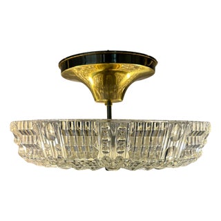 Crystal Glass Hanging Lamp with Brass Elements attributed to Carl Fagerlund for Orrefors, 1960s For Sale