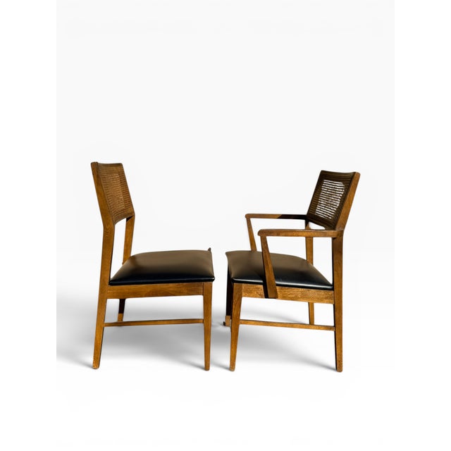 1960s Mid Century Lane Dining Chairs • Walnut + Cane Back • Set of Four For Sale - Image 5 of 7