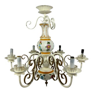 Italian Ceramic and Metal Chandelier For Sale